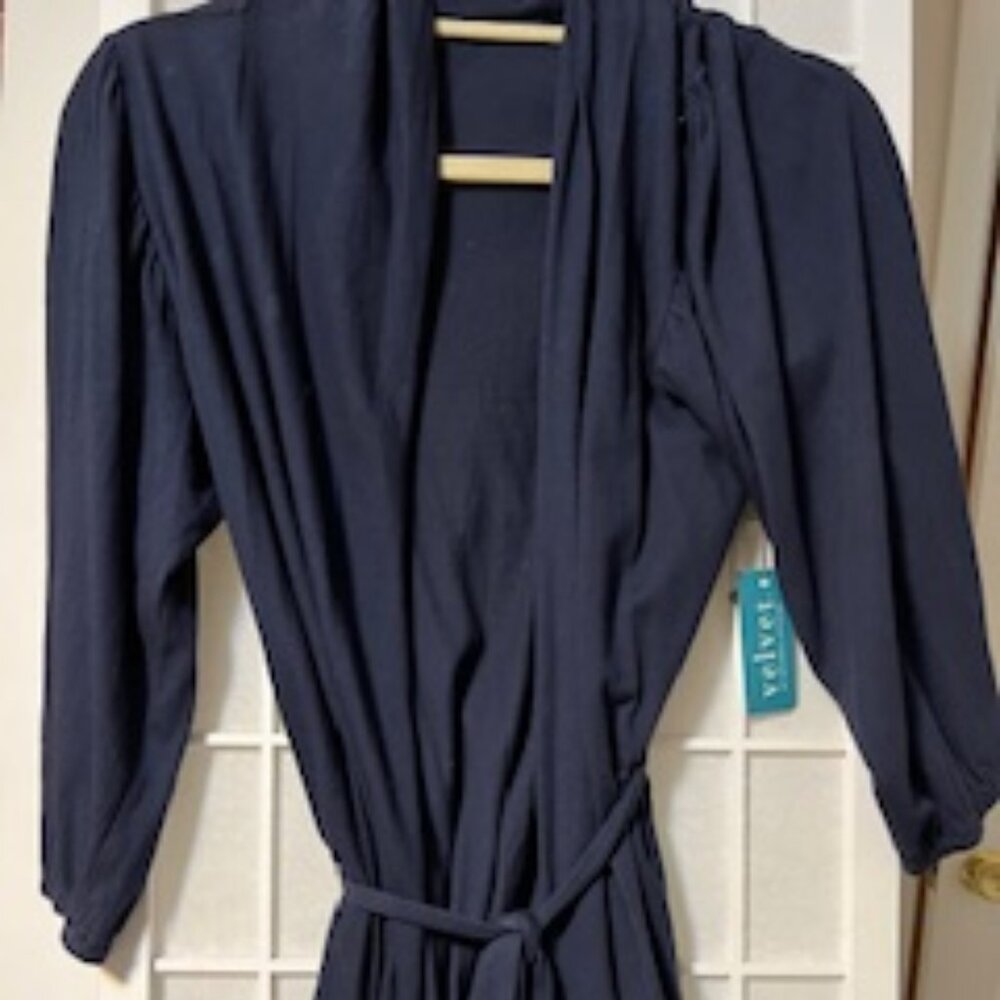 NWT Velvet Navy Blue Wrap Around Cardigan with Belt Size Large